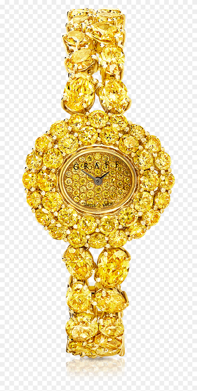 653x1603 A Graff Oval Fancy Vivid Yellow Diamond Watch Set With Diamond, Accessories, Accessory, Brooch HD PNG Download