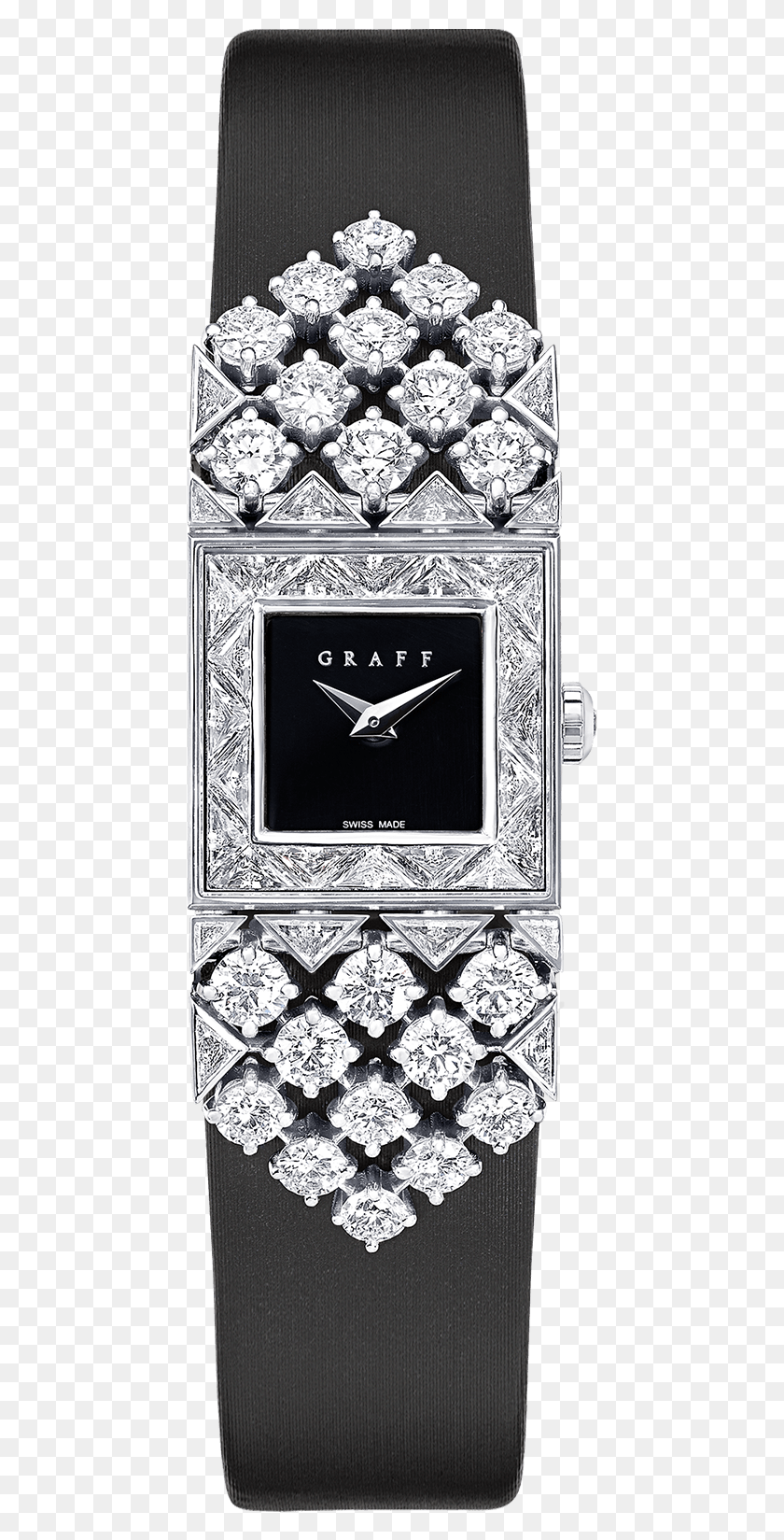 439x1589 A Graff Snowfall Diamond Watch On Black Satin Strap Graff Snowfall Slim, Analog Clock, Clock, Wristwatch HD PNG Download