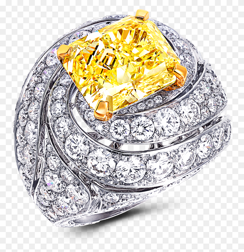 754x809 A Graff Swirl Ring Featuring An Emerald Cut Yellow Engagement Ring, Accessories, Accessory, Diamond HD PNG Download