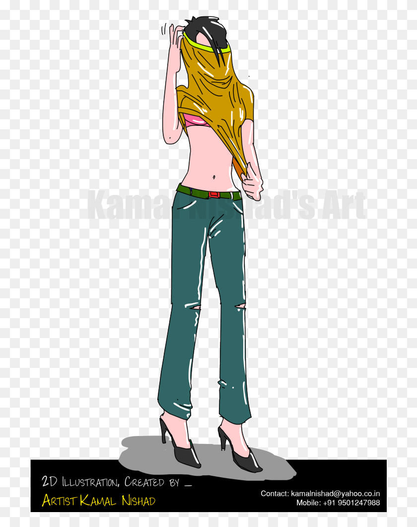 720x1000 A Growing Cute Teen Girl Feeling Her T Shirt Is Going Illustration, Sleeve, Clothing, Apparel HD PNG Download