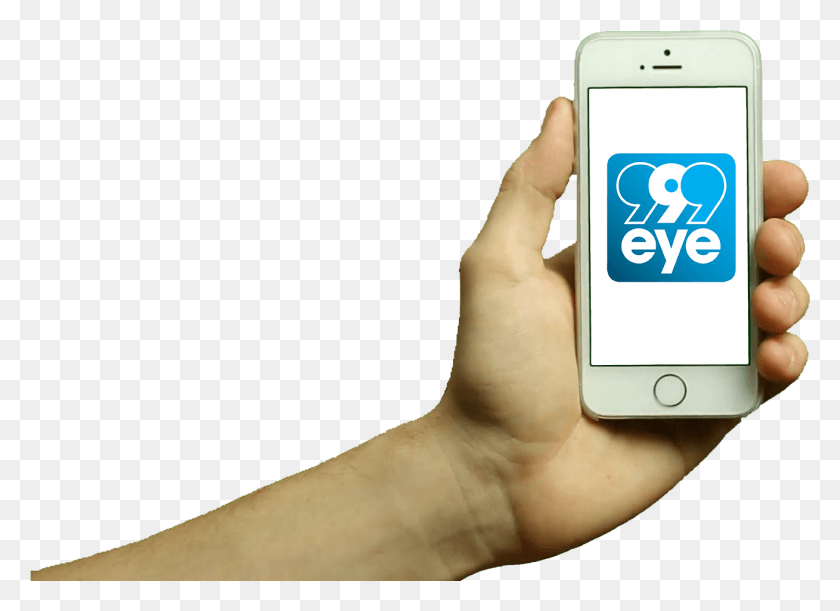 1309x926 A Hand Holding A Phone With The 999eye Logo On The Iphone, Mobile Phone, Electronics, Cell Phone HD PNG Download