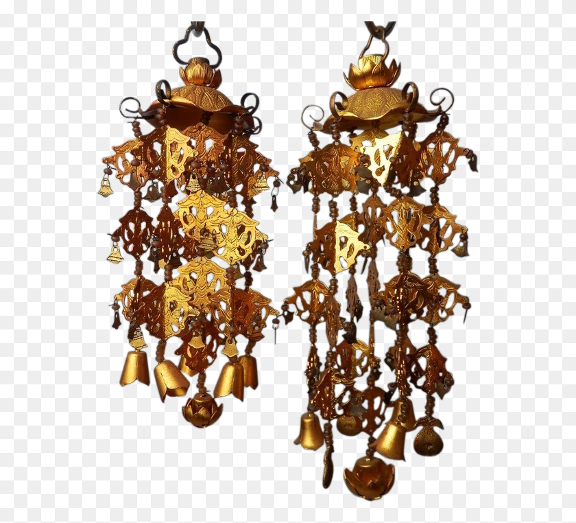561x702 A Japanese Vintage Set Of Four Brass Yoraku Ornaments Chandelier, Lamp Descargar Hd Png