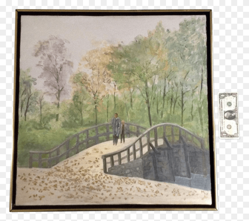 1629x1432 A Man And His Son Walking Over A Stone Bridge Oil Painting Painting Of A Man Walking On A Bridge, Person, Human HD PNG Download