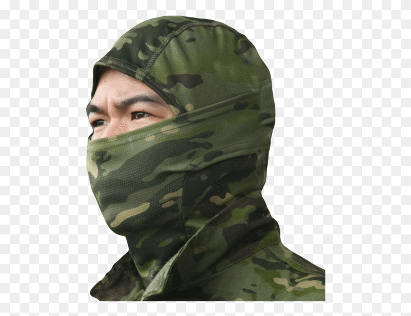 491x587 A Man Wearing A Green And Black Tactical Face Mask Multicam Ski Mask, Military, Military Uniform, Camouflage HD PNG Download