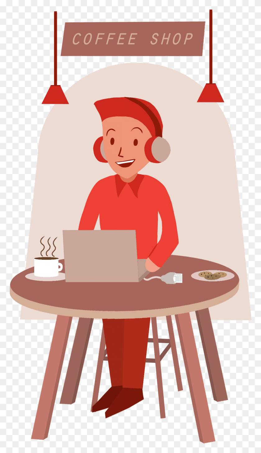 1100x1972 A Man Working At A Coffee Shop Because The Piv Card Kitchen Amp Dining Room Table, Person, Human, Furniture HD PNG Download