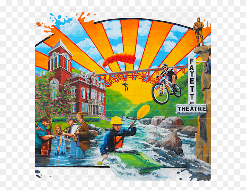 600x591 A Mural In Fayetteville Wv Fayetteville Wv Mural, Person, Human, Bicycle HD PNG Download