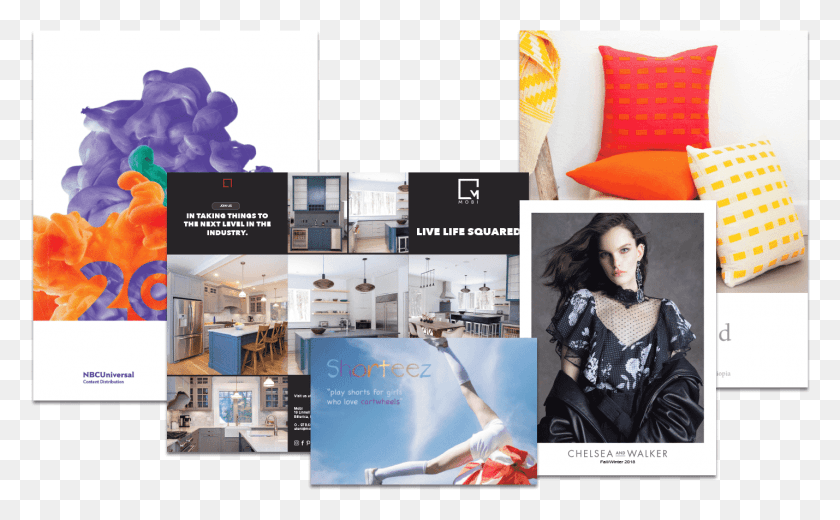 1429x843 A Picture Of Our Custom Lookbook Printing With Different Throw Pillow, Collage, Poster, Advertisement HD PNG Download