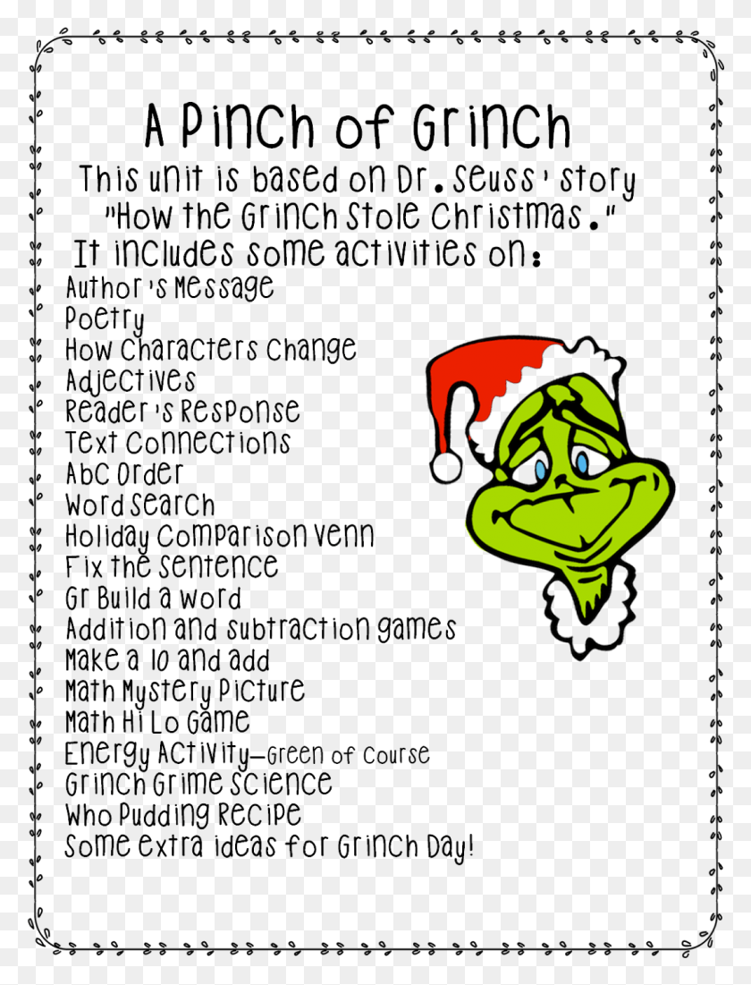1078x1439 A Pinch Of Grinch Unit Christmas Dr Seuss Poems, Plant, Wasp, Bee HD PNG Download
