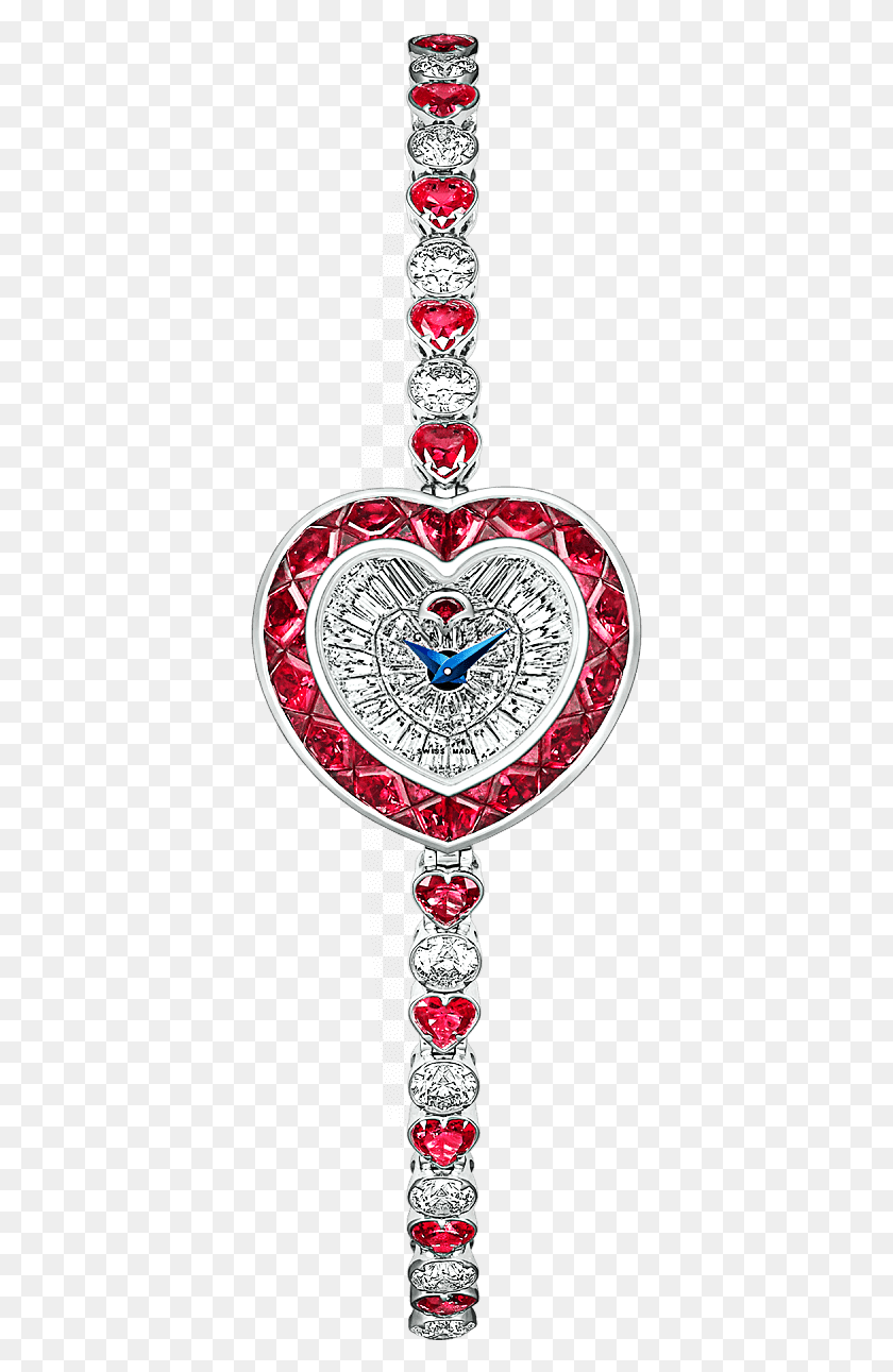 369x1231 A Rubies And Diamond Watch With Heart Shape Dial On High Ruby Watch, Wall Clock, Clock, Analog Clock HD PNG Download