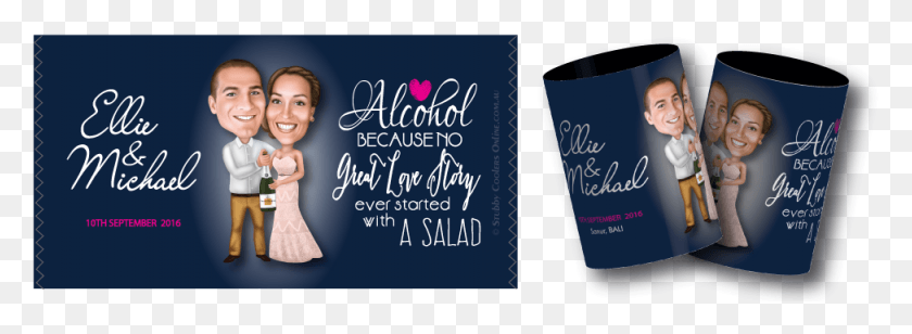 974x310 A Wedding Caricature Stubby Holder Design Calligraphy, Glass, Person, Human HD PNG Download