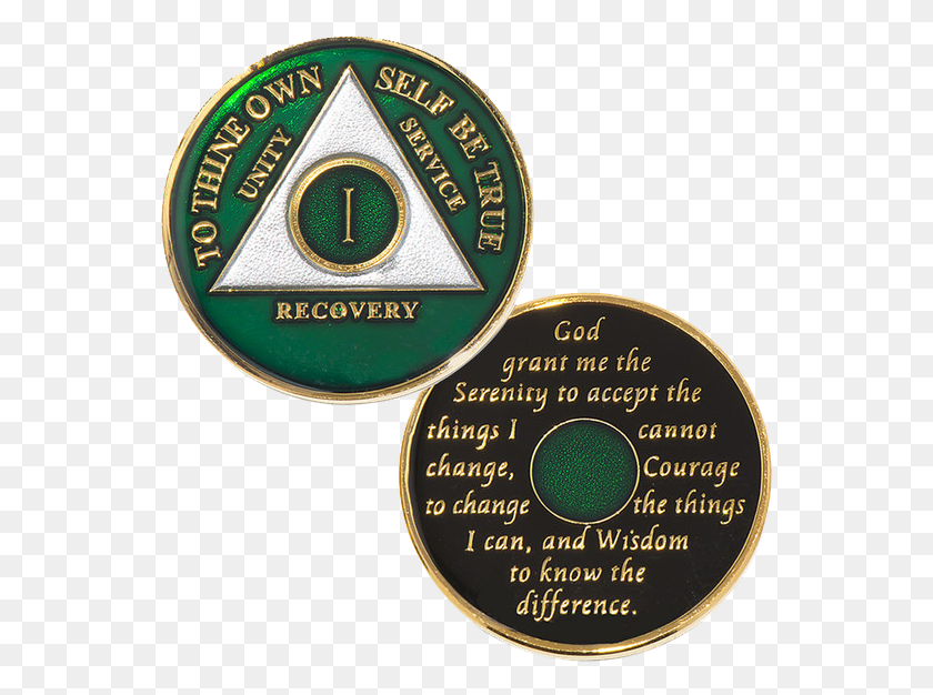 551x566 Aa Green Medallion Anniversary Coin Alcoholics Anonymous Badge, Outdoors, Symbol, Logo HD PNG Download