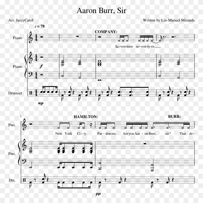 773x781 Aaron Burr Sir Hamilton Aaron Burr Sir Sheet Music, Gray, World Of Warcraft HD PNG Download
