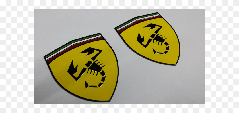 601x338 Abarth Ferrari Style Metal Wing Badges Pair Yellow, Symbol, Logo, Trademark HD PNG Download