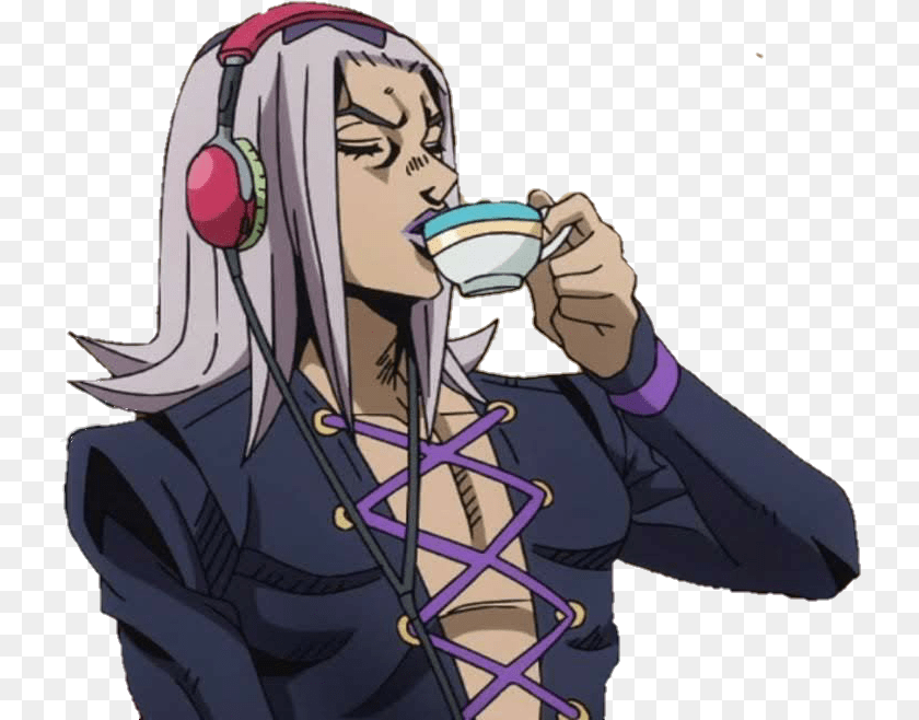 733x658 Abbachio Sippin Tea Abbacchio Listening To Music, Book, Comics, Publication, Adult Clipart PNG