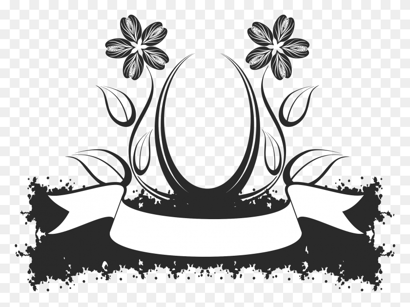 2305x1684 Abstract Floral Design 3 Banner Black And White Stock Flower Design Black And White, Graphics, Pattern HD PNG Download