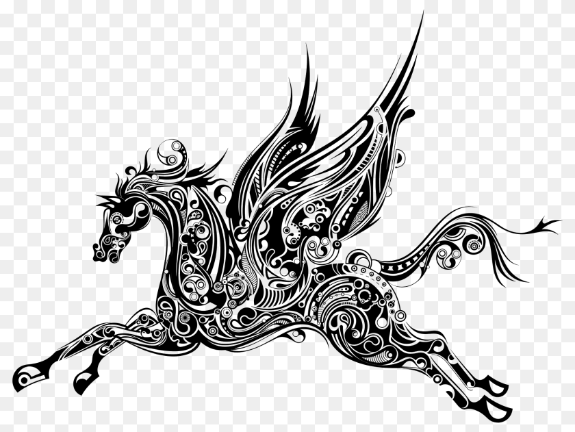 1920x1443 Abstract Winged Horse Silhouette Clipart, Dragon, Art PNG