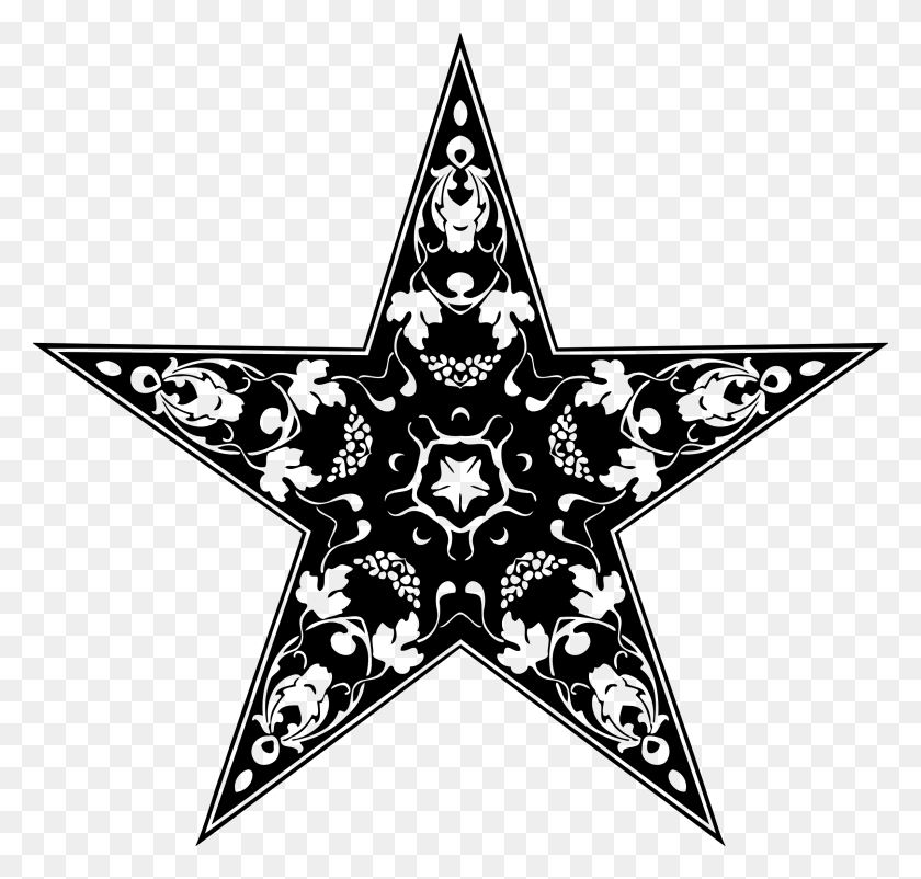 2400x2284 Abziehtattoo Nautical Star Paisley Black And White Decorative Star, Gray, World Of Warcraft HD PNG Download