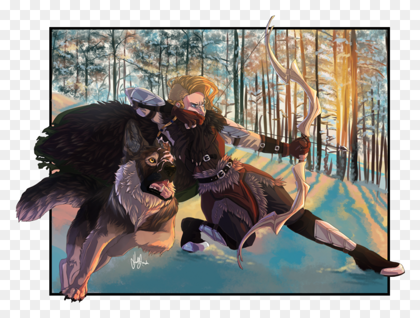 1259x931 Action Archer Dragonborn Ismene And Faithful Partner Illustration, Person, Human HD PNG Download