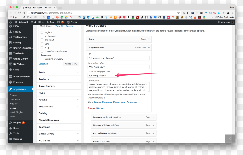 Add Has Mega Menu Class Wordpress Admin View Users, File, Page, Text, Webpage Sticker PNG