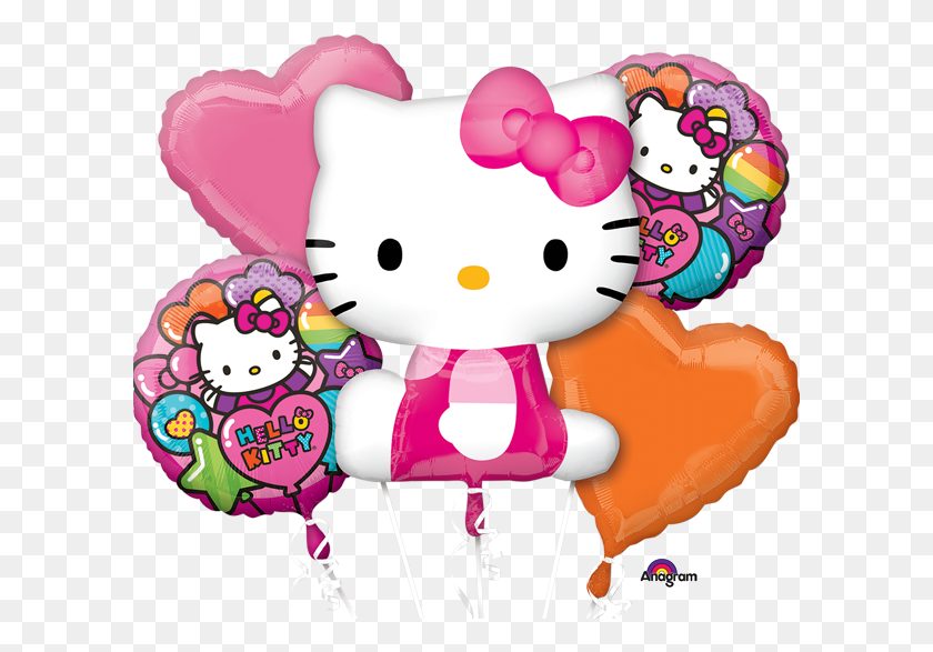 601x527 В Корзину Hello Kitty День Рождения Воздушные Шары Букет, Игрушка, Плюш, Кукла Hd Png Скачать