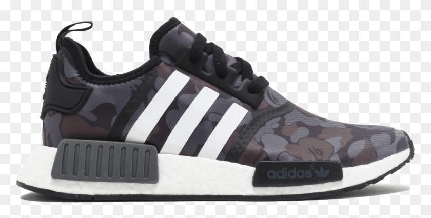1011x474 Adidas Nmd R1 Bape Black Camo Adidas Chaussure Pour Homme, Clothing, Apparel, Shoe HD PNG Download