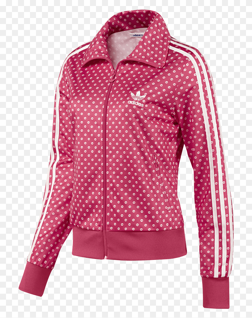 719x1001 Adidas Originals Women39s Firebird Lips Allover Print Adidas Pink Kiss Jacket, Clothing, Apparel, Sleeve HD PNG Download