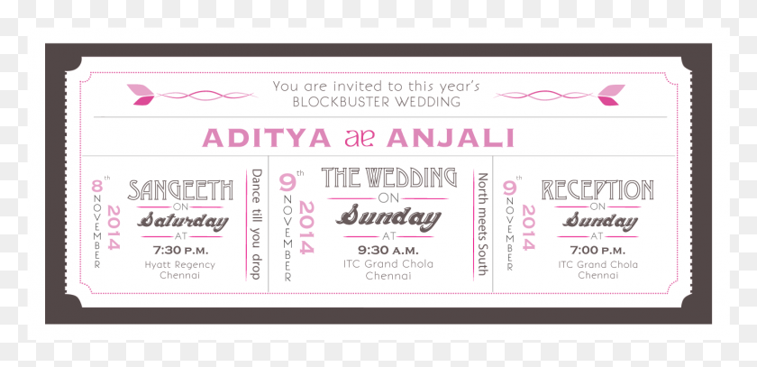 1401x625 Aditya Amp Anjali Wedding Event, Text, Paper, Ticket HD PNG Download