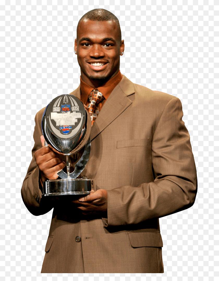 684x1017 Adrian Peterson Photo Aproy Peterson Rookie Of The Year, Trophy, Person, Human HD PNG Download