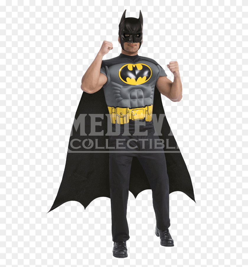 529x847 Adult Batman Muscle Chest Shirt Costume Batman Muscle Chest, Clothing, Apparel, Person HD PNG Download