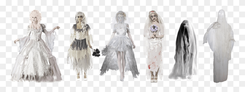 1027x340 Adult Content Safesearch Halloween Decoration Ghosts Transparent Background Lady Ghost, Clothing, Apparel, Person HD PNG Download