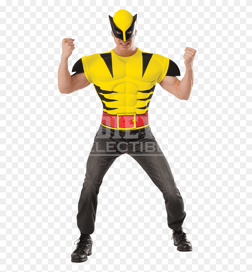 473x845 Adult Deluxe Wolverine Costume Top And Mask Set Wolverine, Person, Human, Hand HD PNG Download