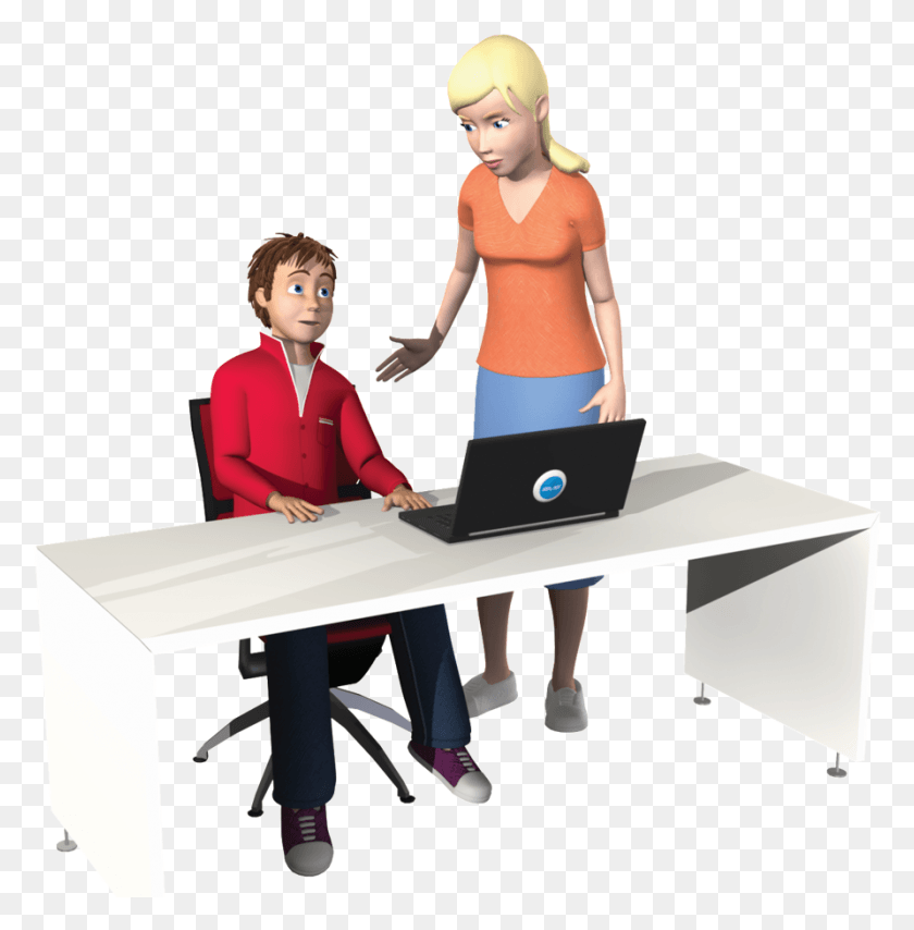 892x909 Adult Mentor Assist Child Play Sas On Computer, Standing, Person, Human HD PNG Download
