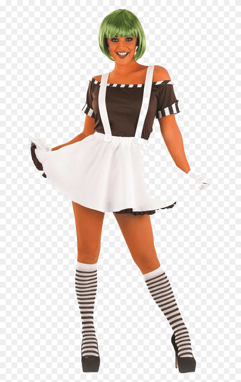 647x1268 Adult Sexy Factory Worker Costume And Wig Oompa Loompa Costume Girl, Person, Human, Clothing HD PNG Download