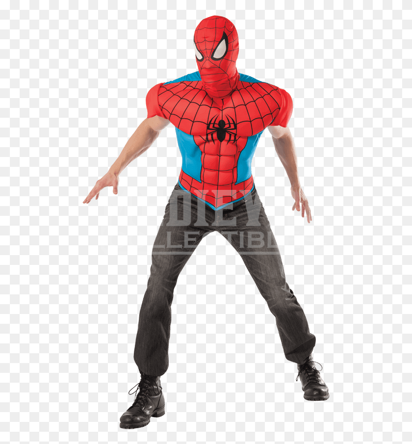505x845 Adult Spider Man Muscle Costume Top And Mask Mask, Ninja, Clothing, Apparel HD PNG Download