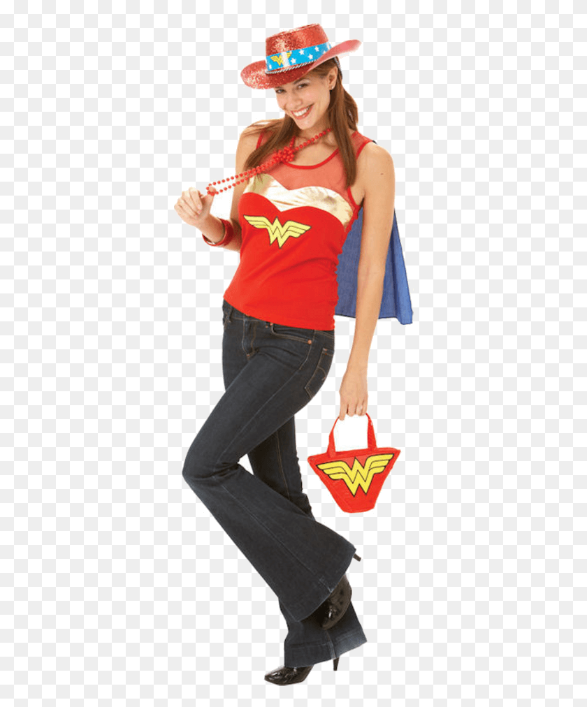 344x952 Adult Wonder Woman Top With Cape Wonder Woman Top Costume, Person, Human, Clothing HD PNG Download
