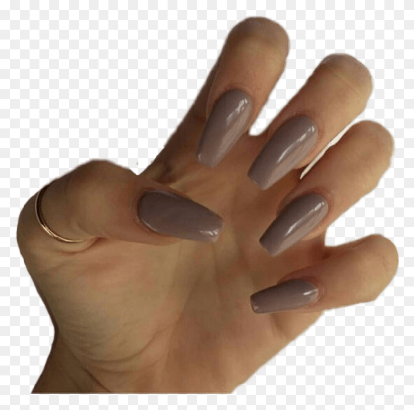 983x971 Aesthetic Nails Mauve Grey Acrylic Nails, Person, Human, Hand HD PNG Download