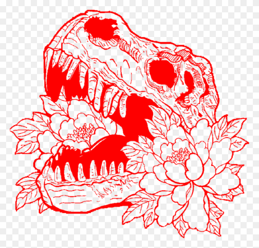1024x978 Aesthetic Red Skull Skeleton Flower Flowers Rose Roses Aesthetic Flower Drawing, Graphics, Pattern HD PNG Download