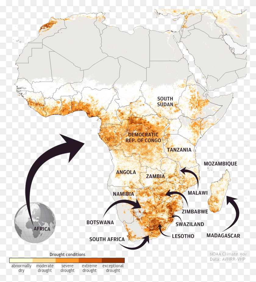 2075x2298 Africa 2016 Drought Map By Noaa Drought Of Africa Map, Diagram, Plot, Atlas HD PNG Download