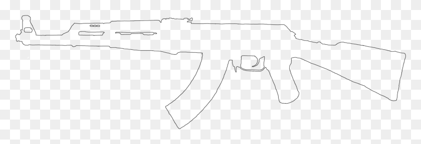 2254x664 Ak 47 Drawing Outline Assault Rifle, Gray, World Of Warcraft HD PNG Download
