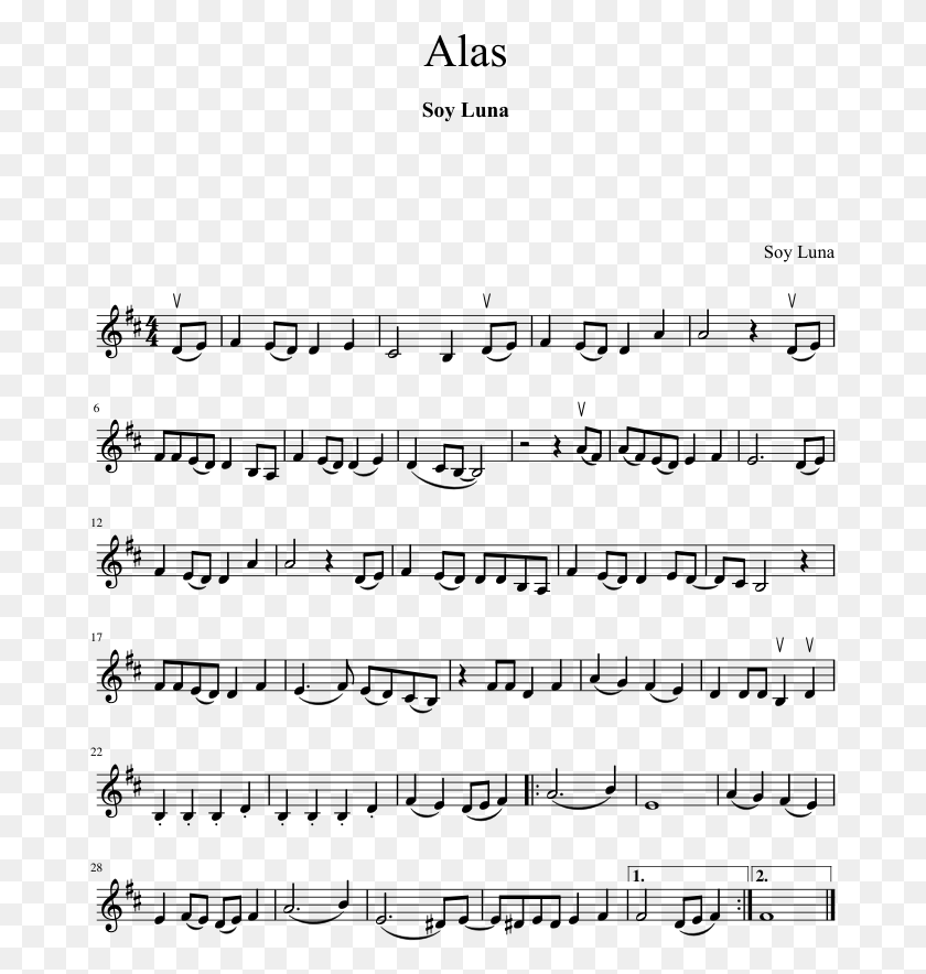 677x824 Alas Sheet Music Composed By Soy Luna 1 Of 1 Pages Al H2o 5oh, Gray, World Of Warcraft HD PNG Download