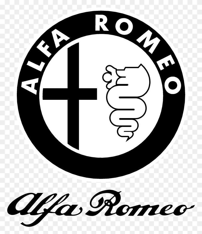 2400x2812 Descargar Png Alfa Romeo Logo Blanco Y Negro Alfa Romeo Etiqueta Lateral, Texto, Mano, Símbolo Hd Png