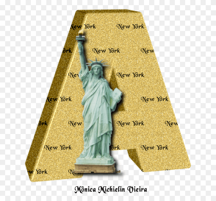 653x720 Alfabeto Dourado Com Esttua Da Liberdade Statue Of Liberty, Figurine, Person, Human HD PNG Download