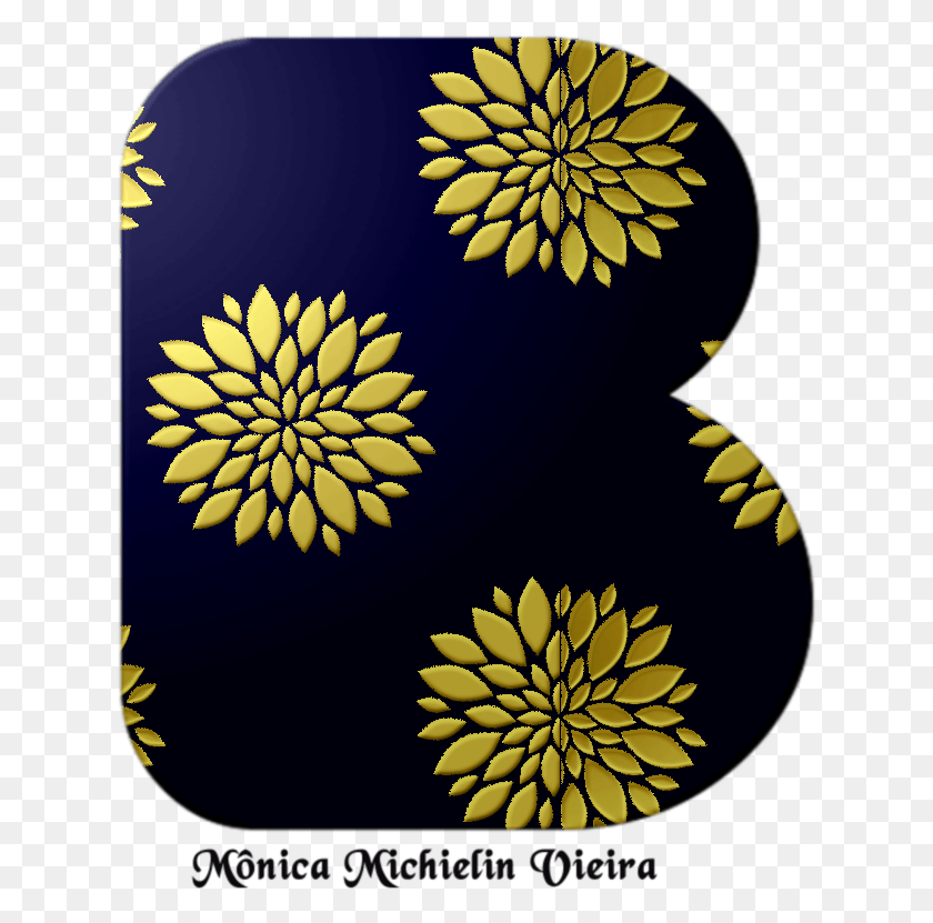 631x771 Alfabeto Flor Peony Dourada Com Fundo Azul Marinho Decoart, Pattern, Ornament, Floral Design HD PNG Download