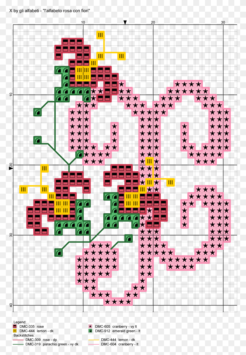 2152x3173 Alfabeto Rosa Con Fiori X Alfabeto Ponto Cruz Monogramas Free Cross Stitch W Pattern, Game, Crossword Puzzle, Text Hd Png Download