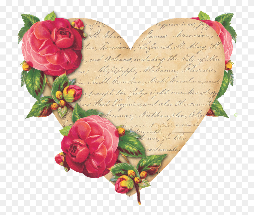 741x650 Descargar Png Alfavit I Prochee Pismo Heart With Roses Vintage, Graphics, Mail Hd Png