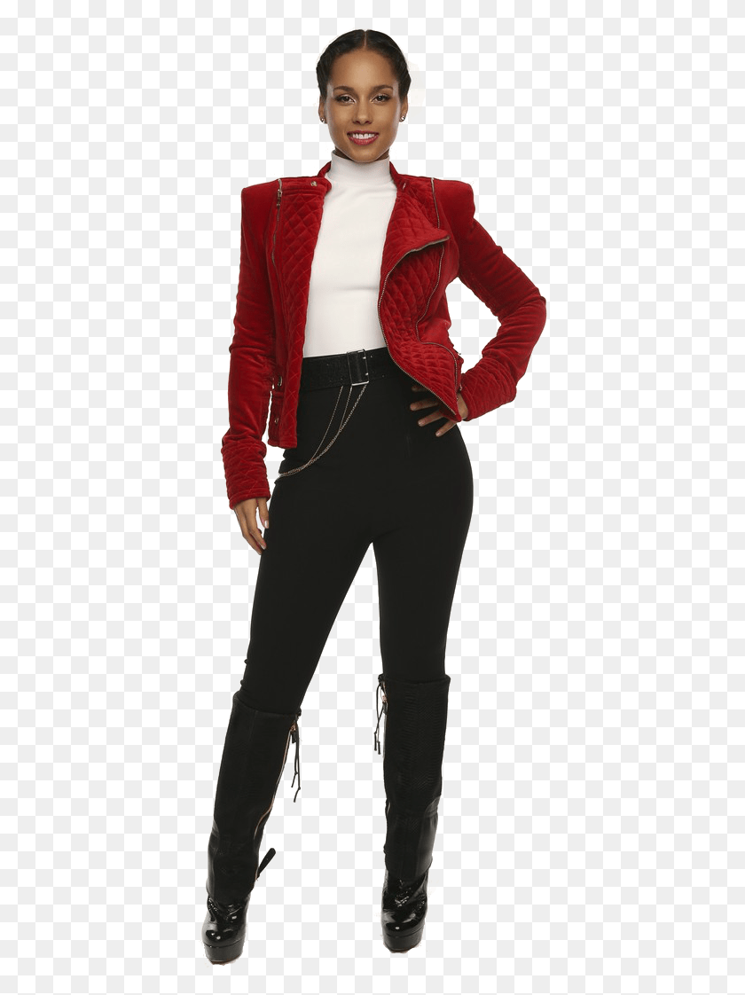 395x1062 Alicia Keys Standing Whys Alicia Keys Up On The Table, Clothing, Apparel, Sleeve HD PNG Download
