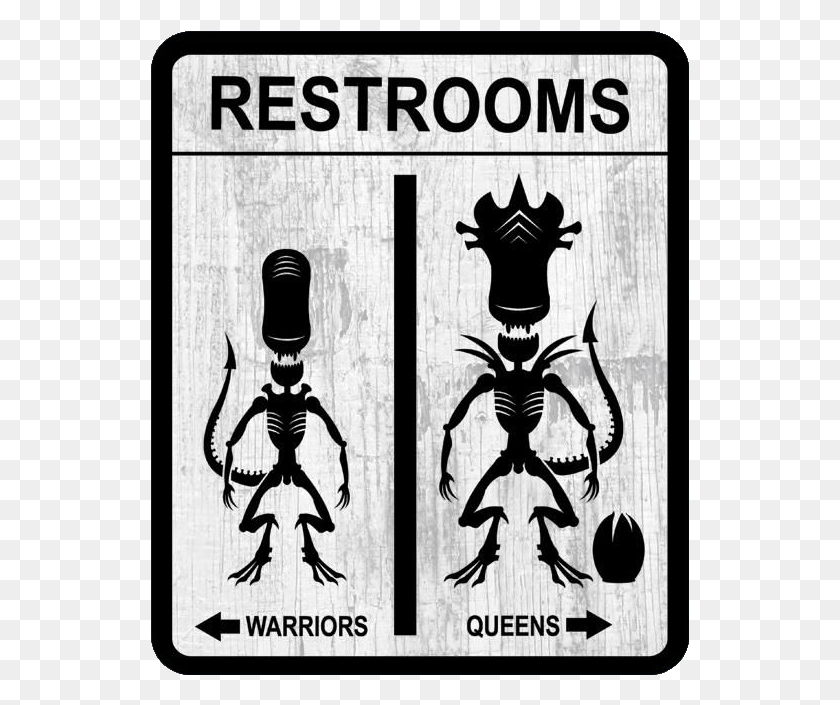 539x645 Alien Aliens Restrooms Alien, Label, Text, Poster HD PNG Download