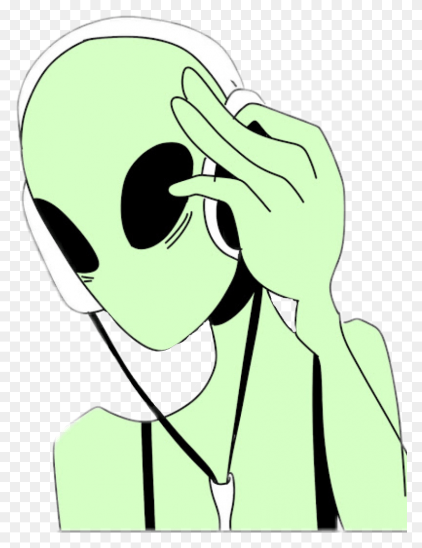 820x1084 Descargar Png Alien Clipart Kawaii Green Alien, Mano, Cara, Stencil Hd Png