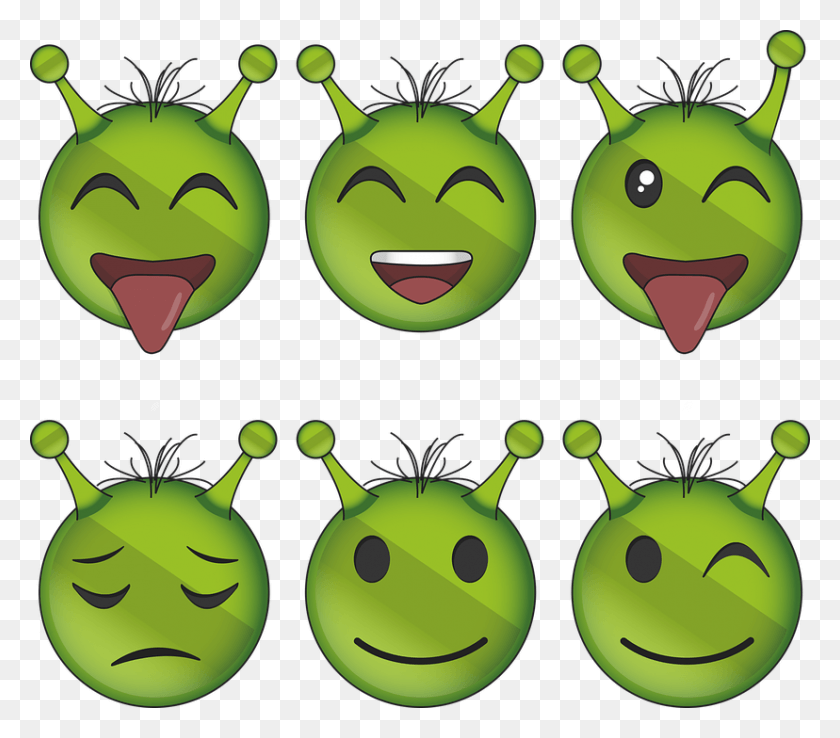 828x720 Descargar Png Extraterrestre Emoji Emoticon Icono Emoción Expresión Lindo Emoji, Planta, Verde, Comida Hd Png
