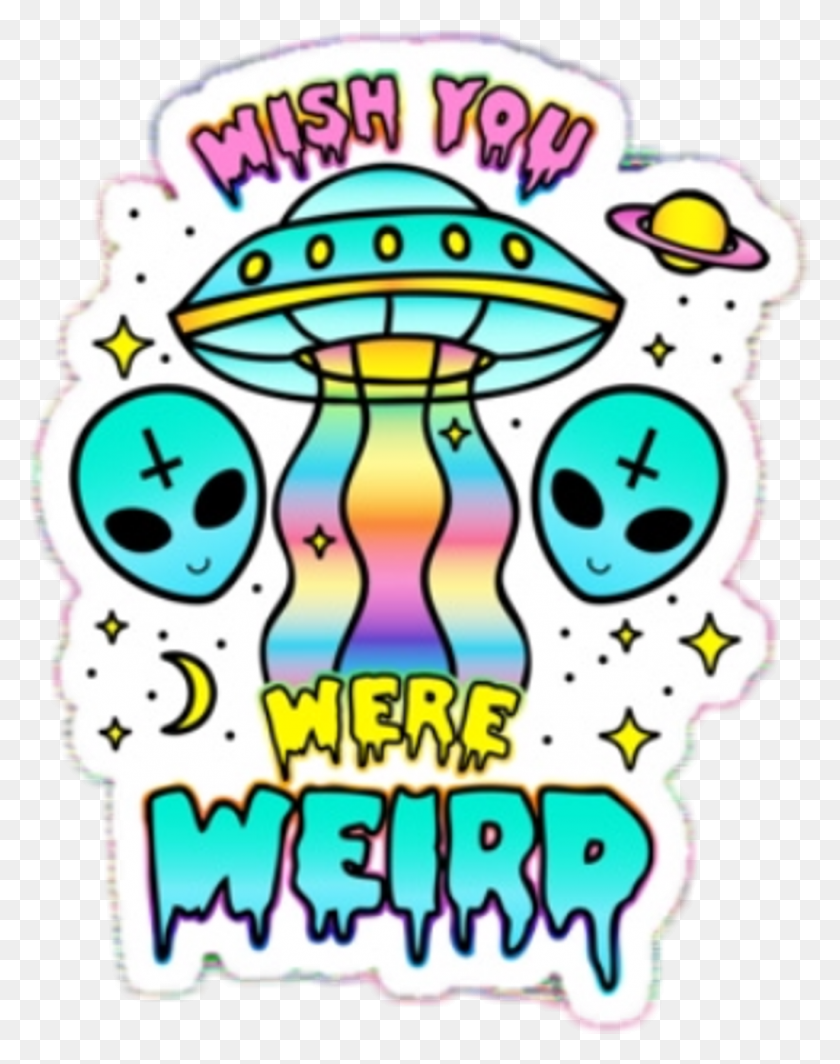 1024x1319 Alien Pun Aesthetic Quote Tumblr Rainbow Space Cute Wish You Were Weird, Doodle HD PNG Download